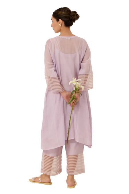Shop_Label Mansi Nagdev_Purple Chanderi Embroidery Round Neck Emilie Textured Kurta And Pant Set 