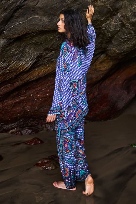 Dash And Dot Checkered Print Boxy Shirt & Pant Set 