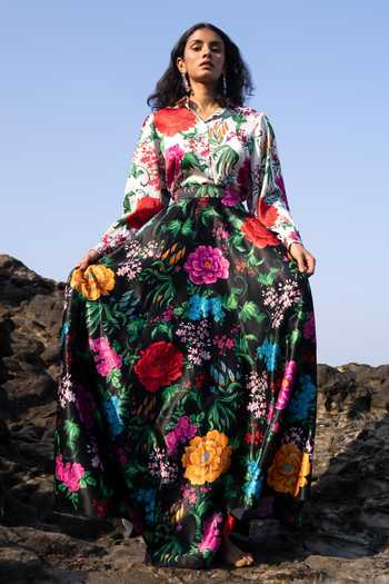Buy_Dash And Dot_Multi Color Polyester Collared Floral Print Shirt And Skirt Set _Online_at_Aza_Fashions