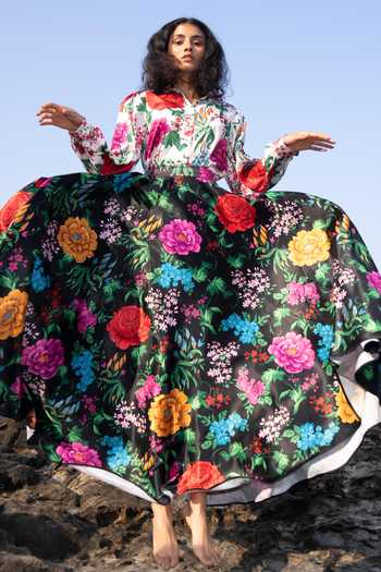 Shop_Dash And Dot_Multi Color Polyester Collared Floral Print Shirt And Skirt Set _Online_at_Aza_Fashions