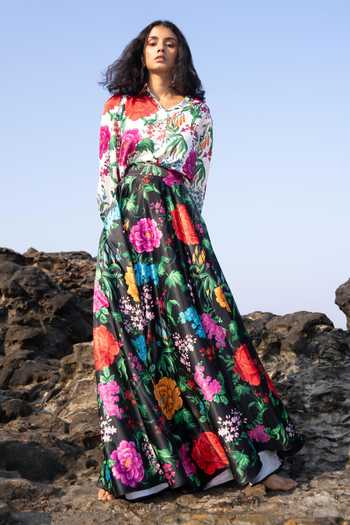 Dash And Dot_Multi Color Polyester Collared Floral Print Shirt And Skirt Set _at_Aza_Fashions