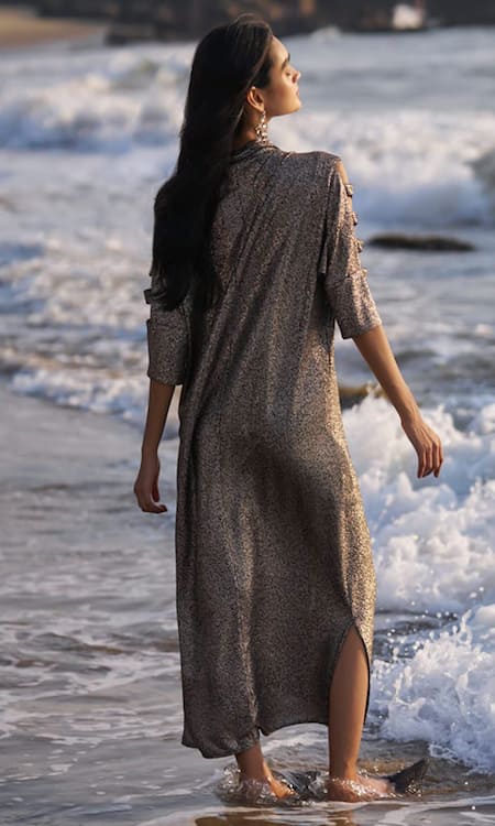 Dash And Dot Shimmering Cutout Sleeve Shirt Dress 