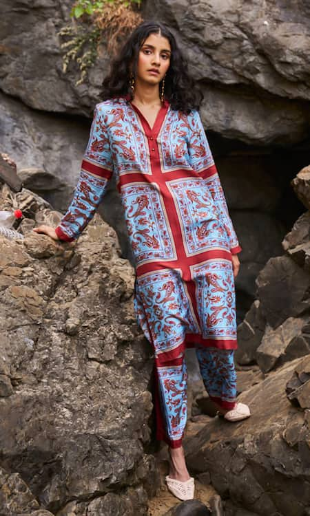 Dash and Dot Paisley Print Shirt Kurta & Pant Set 