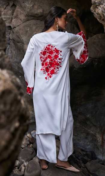 Dash And Dot White Embroidered Kurta & Pant Set 