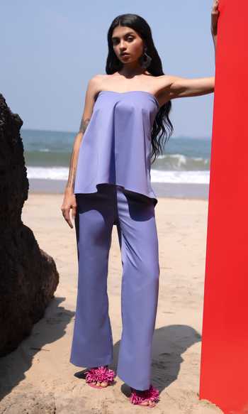 Buy_Dash And Dot_Purple Cotton, Polyester, Viscose Sweetheart Neck Top And Pant Set 