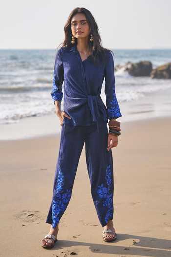 Buy_Dash And Dot_Blue Polyester Embroidery Collared Sleeve Shirt And Pant Set _Online_at_Aza_Fashions