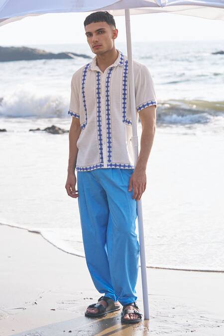 Buy Dash And Dot White Cotton Embroidery Motif Panel Shirt Online at Aza Fashions Buy_Dash And Dot_White Cotton Embroidery Motif Panel Shirt _Online_at_Aza_Fashions