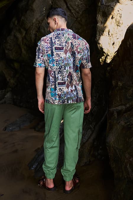 Shop Dash And Dot Multi Color Polyester Embroidery Tribal Print Pleated Shirt at Aza Fashions Shop_Dash And Dot_Multi Color Polyester Embroidery Tribal Print Pleated Shirt _at_Aza_Fashions