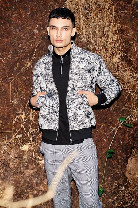 Dash And Dot_Ivory Cotton Jungle Jacquard Bomber Jacket _at_Aza_Fashions