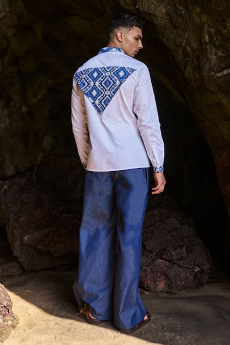 Shop Dash And Dot White Cotton Embroidery Placement Jacquard Path Shirt at Aza Fashions Shop_Dash And Dot_White Cotton Embroidery Placement Jacquard Path Shirt _at_Aza_Fashions