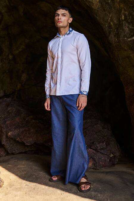 Buy Dash And Dot White Cotton Embroidery Placement Jacquard Path Shirt Online at Aza Fashions Buy_Dash And Dot_White Cotton Embroidery Placement Jacquard Path Shirt _Online_at_Aza_Fashions