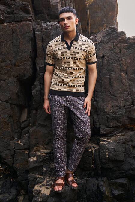 Dash And Dot Black Cotton Ikat Print Pant at Aza Fashions Dash And Dot_Black Cotton Ikat Print Pant _at_Aza_Fashions