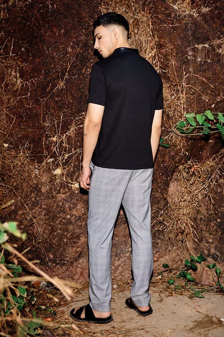 Shop_Dash And Dot_Black Viscose, Polyester Houndstooth Pattern Pant _at_Aza_Fashions