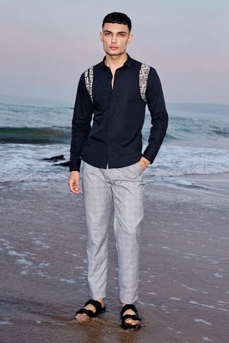 Shop_Dash And Dot_Black Viscose, Polyester Houndstooth Pattern Pant _Online_at_Aza_Fashions