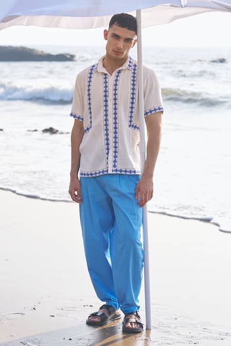 Dash And Dot Blue Cotton Bishop Front Pleat Organic Pant at Aza Fashions Dash And Dot_Blue Cotton Bishop Front Pleat Organic Pant _at_Aza_Fashions