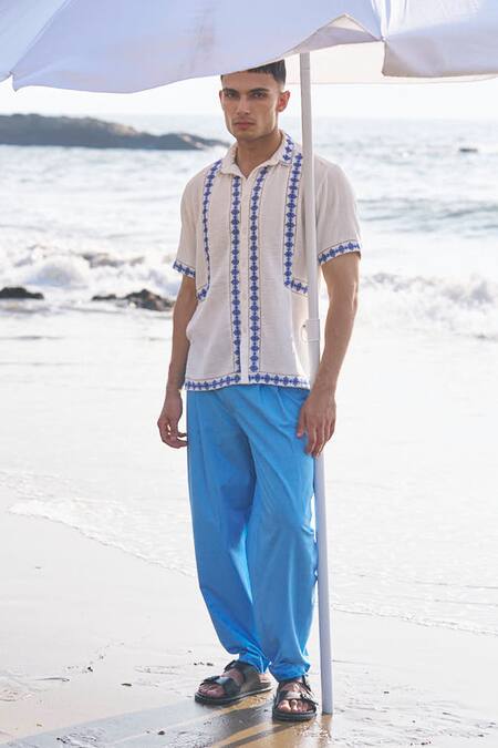 Buy Dash And Dot Blue Cotton Bishop Front Pleat Organic Pant Buy_Dash And Dot_Blue Cotton Bishop Front Pleat Organic Pant