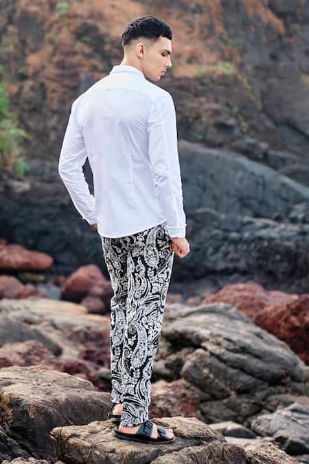 Shop Dash And Dot Black Viscose, Polyester Embroidery Contrast Pant at Aza Fashions Shop_Dash And Dot_Black Viscose, Polyester Embroidery Contrast Pant _at_Aza_Fashions