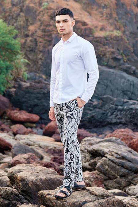 Buy Dash And Dot Black Viscose, Polyester Embroidery Contrast Pant Online at Aza Fashions Buy_Dash And Dot_Black Viscose, Polyester Embroidery Contrast Pant _Online_at_Aza_Fashions