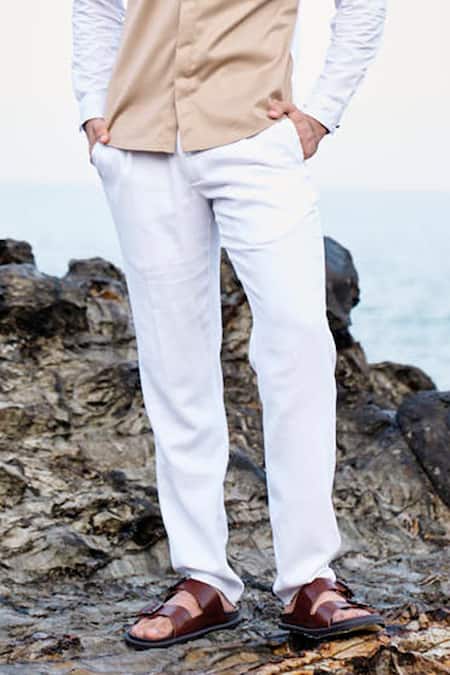 Dash And Dot White Cotton Textured Straight Pant Online at Aza Fashions Dash And Dot_White Cotton Textured Straight Pant _Online_at_Aza_Fashions