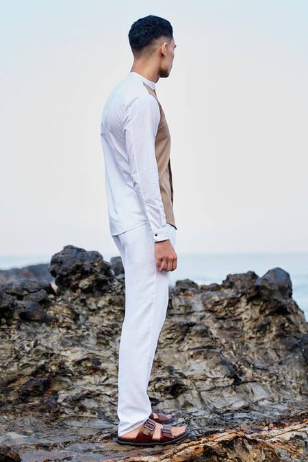 Shop Dash And Dot White Cotton Textured Straight Pant Online at Aza Fashions Shop_Dash And Dot_White Cotton Textured Straight Pant _Online_at_Aza_Fashions