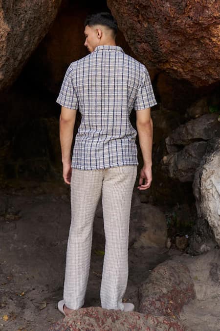 Shop_Dash And Dot_Multi Color Polyester, Cotton Embroidery Textured Check Collared Shirt _at_Aza_Fashions