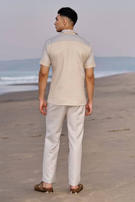 Shop_Dash And Dot_Beige Viscose, Polyester Color Blocked Panelled Shirt _at_Aza_Fashions