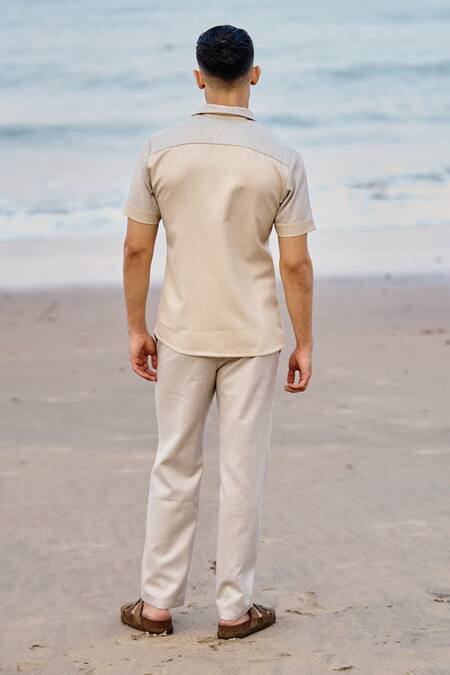 Shop_Dash And Dot_Beige Viscose, Polyester Color Blocked Panelled Shirt _Online_at_Aza_Fashions