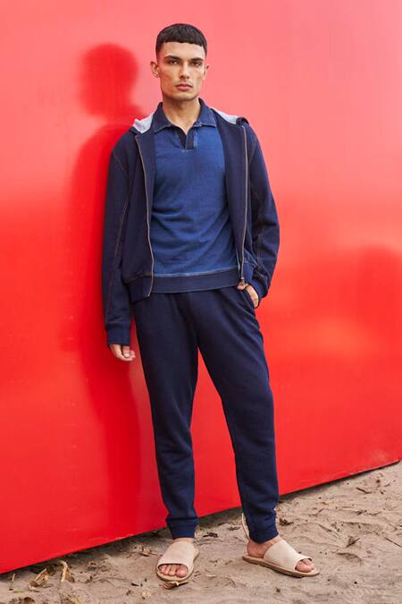 Buy_Dash And Dot_Blue Cotton Solid Zipper And Jogger Co-ord Set _Online_at_Aza_Fashions