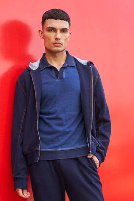 Shop_Dash And Dot_Blue Cotton Solid Zipper And Jogger Co-ord Set _Online_at_Aza_Fashions