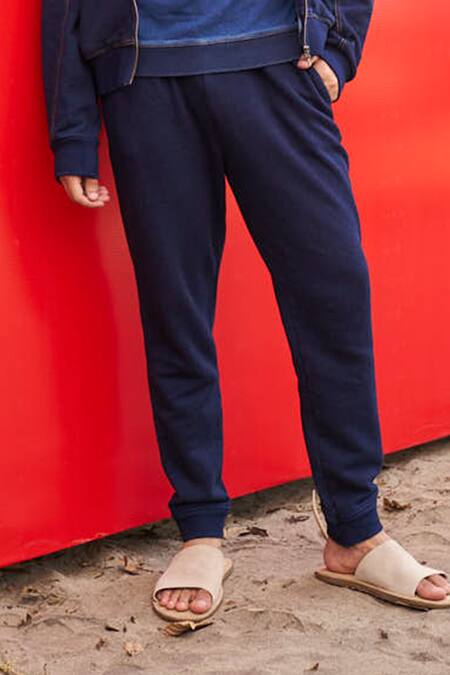 Dash And Dot_Blue Cotton Solid Zipper And Jogger Co-ord Set _at_Aza_Fashions