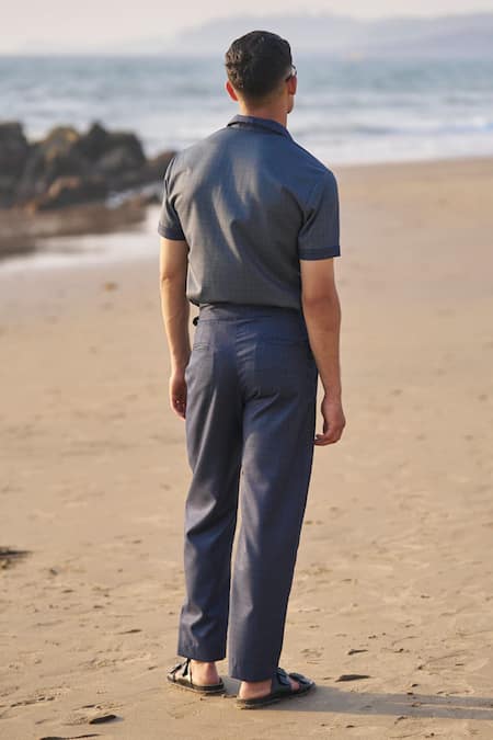 Shop Dash And Dot Blue Viscose, Polyester Checkered Shirt And Pant Co-ord Set at Aza Fashions Shop_Dash And Dot_Blue Viscose, Polyester Checkered Shirt And Pant Co-ord Set _at_Aza_Fashions