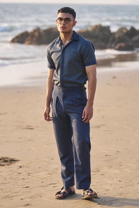 Buy Dash And Dot Blue Viscose, Polyester Checkered Shirt And Pant Co-ord Set Online at Aza Fashions Buy_Dash And Dot_Blue Viscose, Polyester Checkered Shirt And Pant Co-ord Set _Online_at_Aza_Fashions