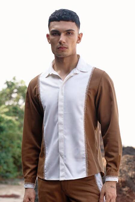 Buy_Dash And Dot_Ivory Viscose, Polyester Embroidery Contrast Stitch Shirt And Pant Set _Online_at_Aza_Fashions