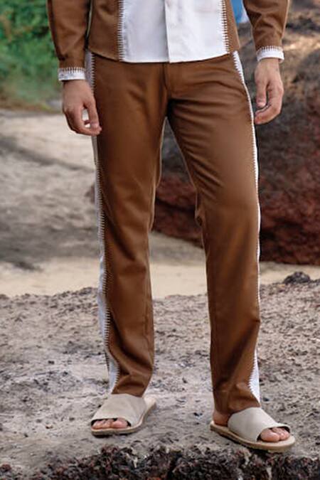 Buy_Dash And Dot_Ivory Viscose, Polyester Embroidery Contrast Stitch Shirt And Pant Set 