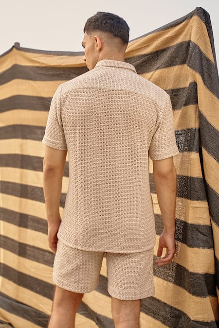 Shop Dash And Dot Beige Textured Shirt And Shorts Set at Aza Fashions Shop_Dash And Dot_Beige Textured Shirt And Shorts Set _at_Aza_Fashions