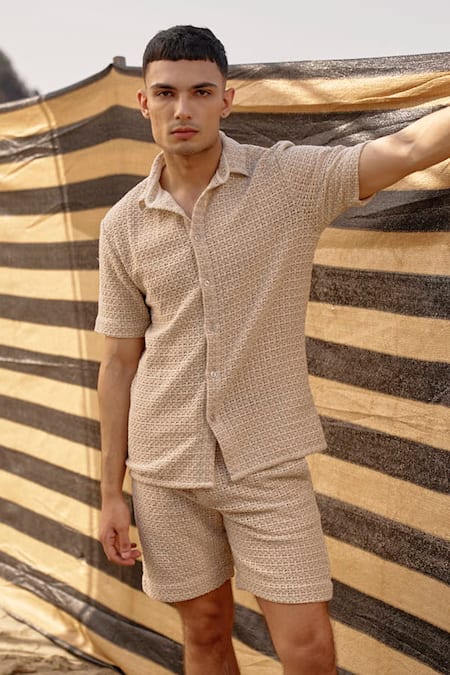 Buy Dash And Dot Beige Textured Shirt And Shorts Set Online at Aza Fashions Buy_Dash And Dot_Beige Textured Shirt And Shorts Set _Online_at_Aza_Fashions