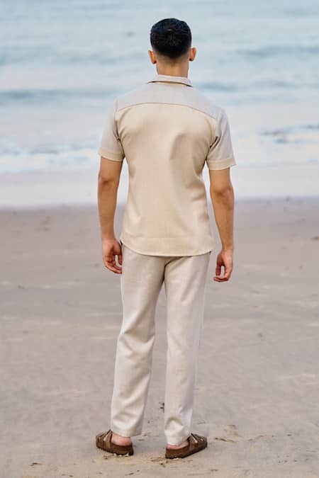 Shop Dash And Dot Beige Viscose, Polyester Color Blocked Panelled Shirt With Pant at Aza Fashions Shop_Dash And Dot_Beige Viscose, Polyester Color Blocked Panelled Shirt With Pant _at_Aza_Fashions