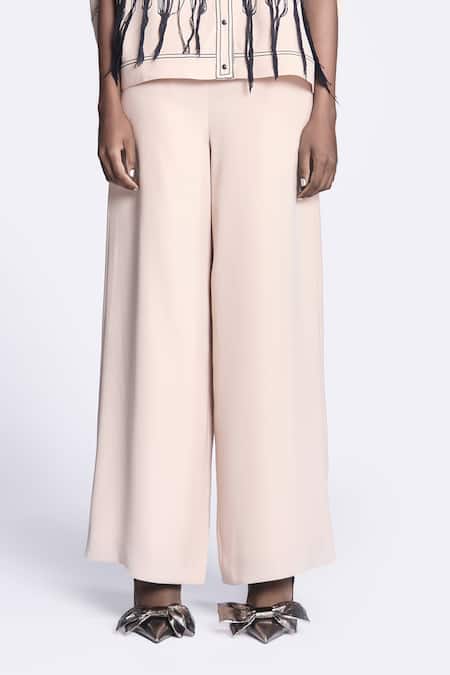 Shahin Mannan Beige Crepe Solid Flared Pant Online at Aza Fashions Shahin Mannan_Beige Crepe Solid Flared Pant _Online_at_Aza_Fashions
