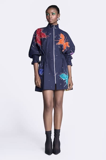 Shahin Mannan Butterfly Splashes Embroidered Jacket Dress 