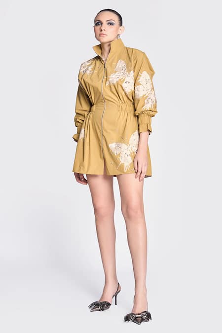 Shahin Mannan Butterfly Splashes Pattern Jacket Dress 