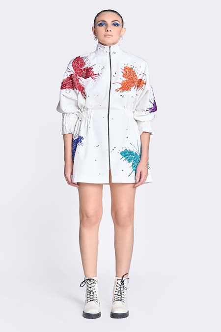 Shahin Mannan Butterfly Splashes Pattern Jacket Dress 