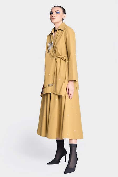 Buy Shahin Mannan Gold Poplin Embroidery, Patchwork Butterfly Stamp Shirt And Circular Skirt Set Online at Aza Fashions Buy_Shahin Mannan_Gold Poplin Embroidery, Patchwork Butterfly Stamp Shirt And Circular Skirt Set _Online_at_Aza_Fashions