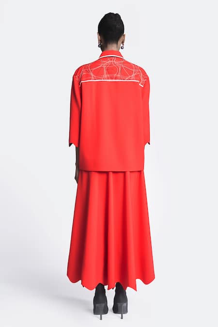 Shop Shahin Mannan Red Crepe Embroidery Scallop Bordered Circular Skirt at Aza Fashions Shop_Shahin Mannan_Red Crepe Embroidery Scallop Bordered Circular Skirt _at_Aza_Fashions