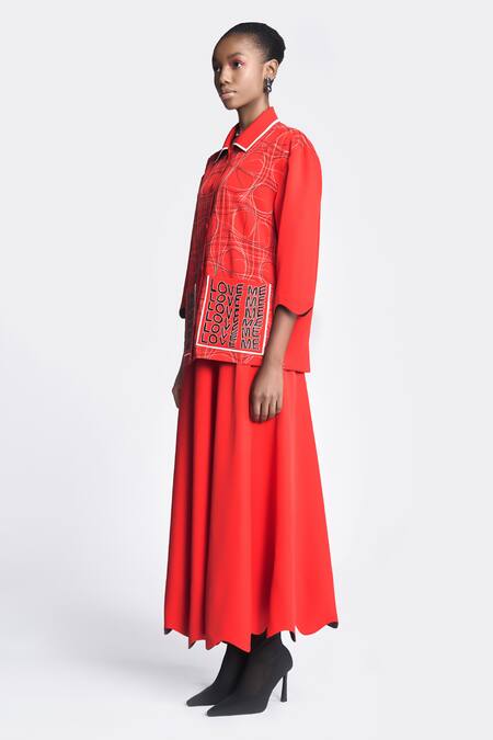 Buy Shahin Mannan Red Crepe Embroidery Scallop Bordered Circular Skirt Online at Aza Fashions Buy_Shahin Mannan_Red Crepe Embroidery Scallop Bordered Circular Skirt _Online_at_Aza_Fashions