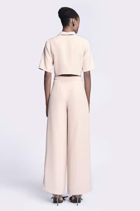 Shop Shahin Mannan Beige Crepe Solid Flared Pant at Aza Fashions Shop_Shahin Mannan_Beige Crepe Solid Flared Pant _at_Aza_Fashions