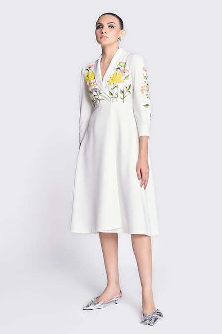 Shahin Mannan Lotus Embroidered Wrap Dress 