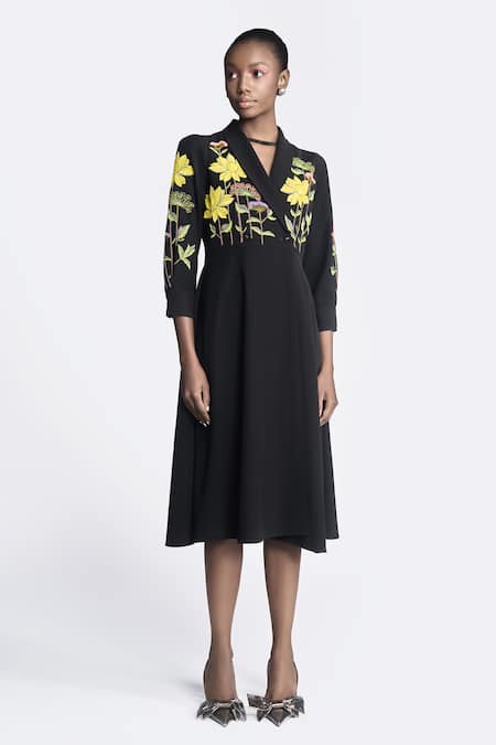 Shahin Mannan Embroidered Wrap Dress 