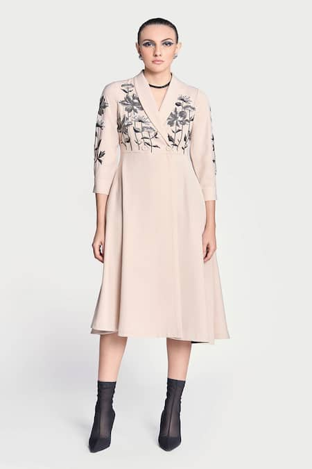 Shahin Mannan Metallic Lotus Embroidered Dress 