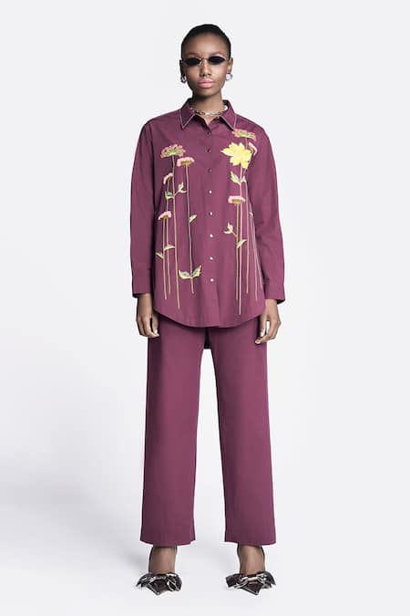 Shahin Mannan Lotus Embroidered Shirt & Pant Set 