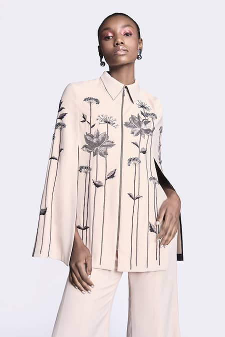 Shahin Mannan Metallic Lotus Embroidered Cape 